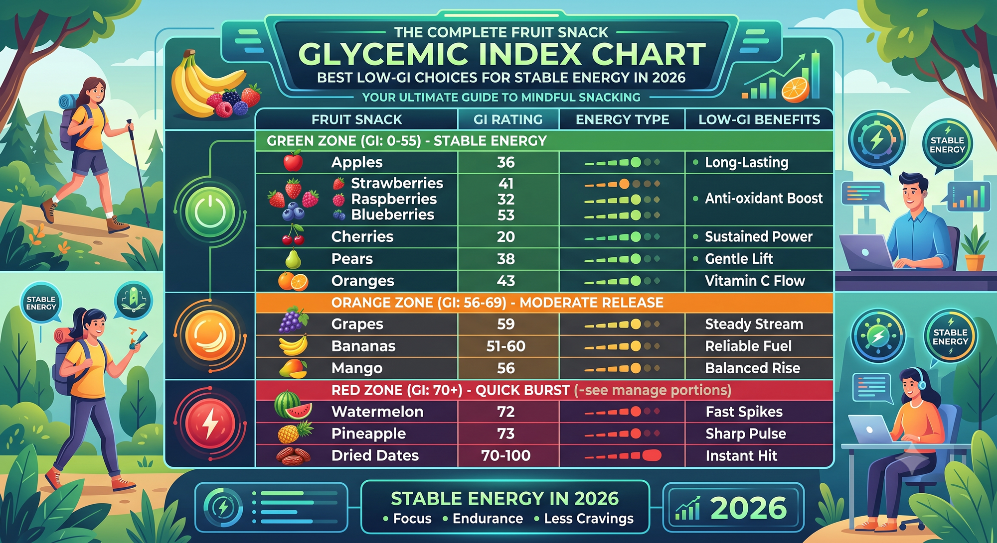 The Complete Fruit Snack Glycemic Index Chart: Best Low-GI Choices for Stable Energy in 2026
