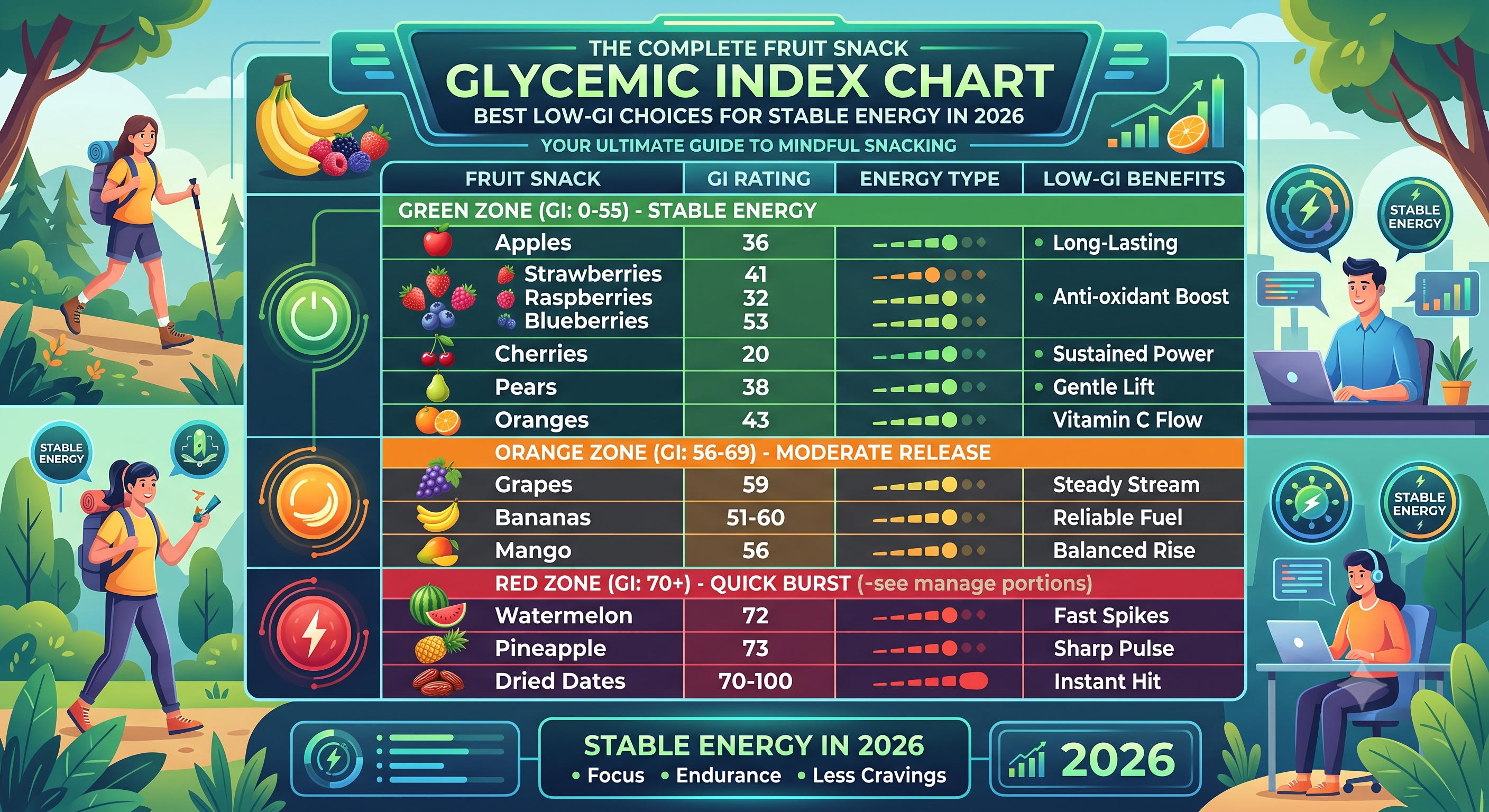 The Complete Fruit Snack Glycemic Index Chart: Best Low-GI Choices for Stable Energy in 2026