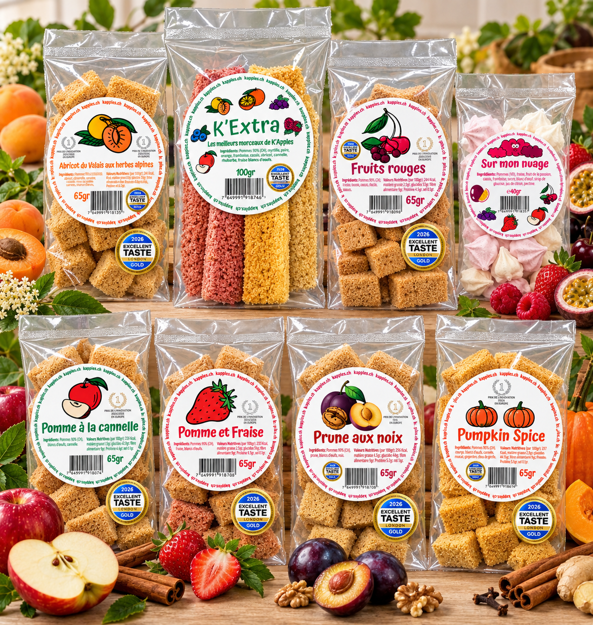 K'Apples kits, assortment of pouches